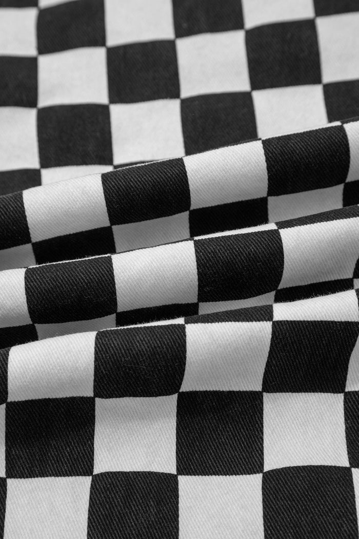 Checker Distressed Raw Edge Cropped Jeans