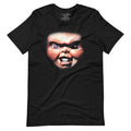 Black t-shirt featuring the Chucky Friend to the End graphic centered on the front chest