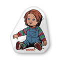 Chucky throw pillow featuring iconic horror movie character graphics on a soft polyester cushion