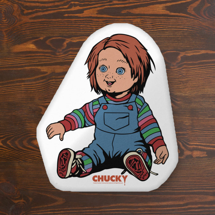 Close-up view of the Chucky decorative pillow showing the soft texture and thickness
