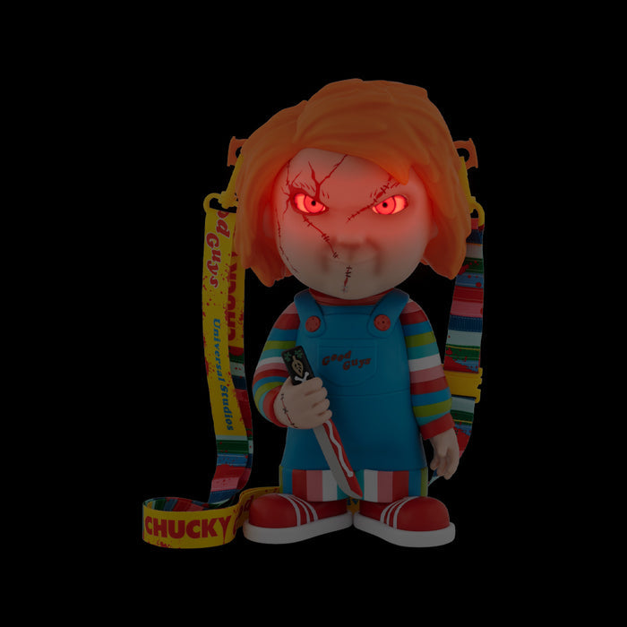 Close-up detail of the Chucky popcorn bucket showcasing the character face and sculpted design elements