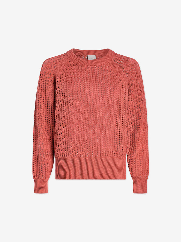 Mineral Red|Front view of the Varley Clay Knit Sweat in Mineral Red, a knit sweatshirt.