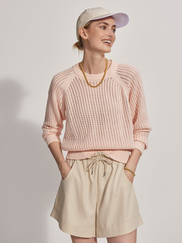 Silver Peony|Front view of the Clay Knit Sweat in Silver Peony, Varley knit sweatshirt with long sleeves and relaxed fit.