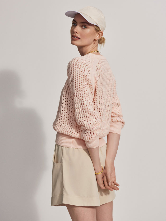 Silver Peony|Front view of the Varley Clay Knit Sweat in Silver Peony, a clay-toned knit sweatshirt with long sleeves and crew neck in soft knit fabric.