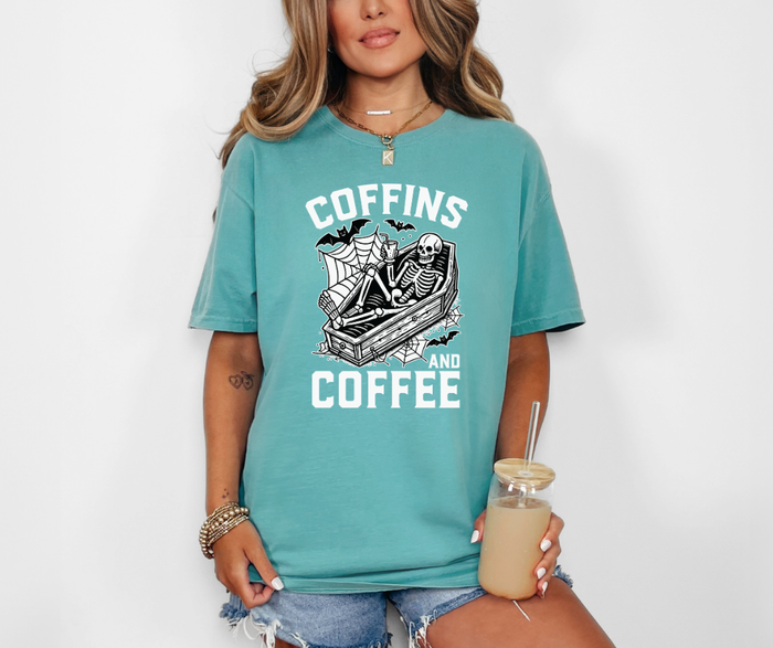 Coffins & Coffee- Comfort Colors Tee
