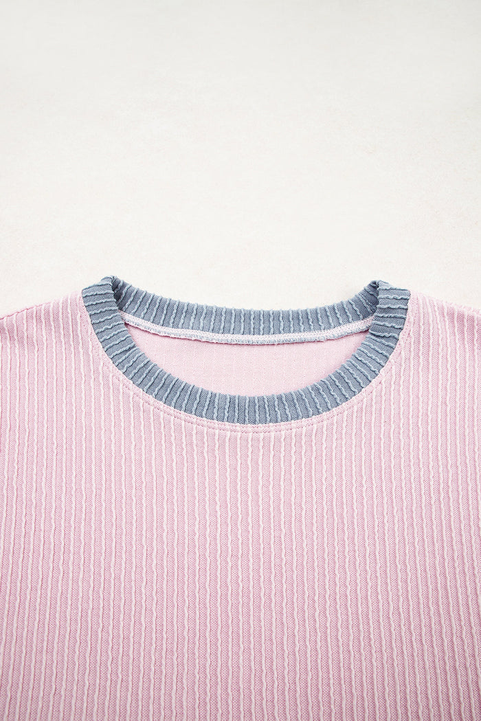 Colorblock Corded Knit Boxy Top & Shorts Set