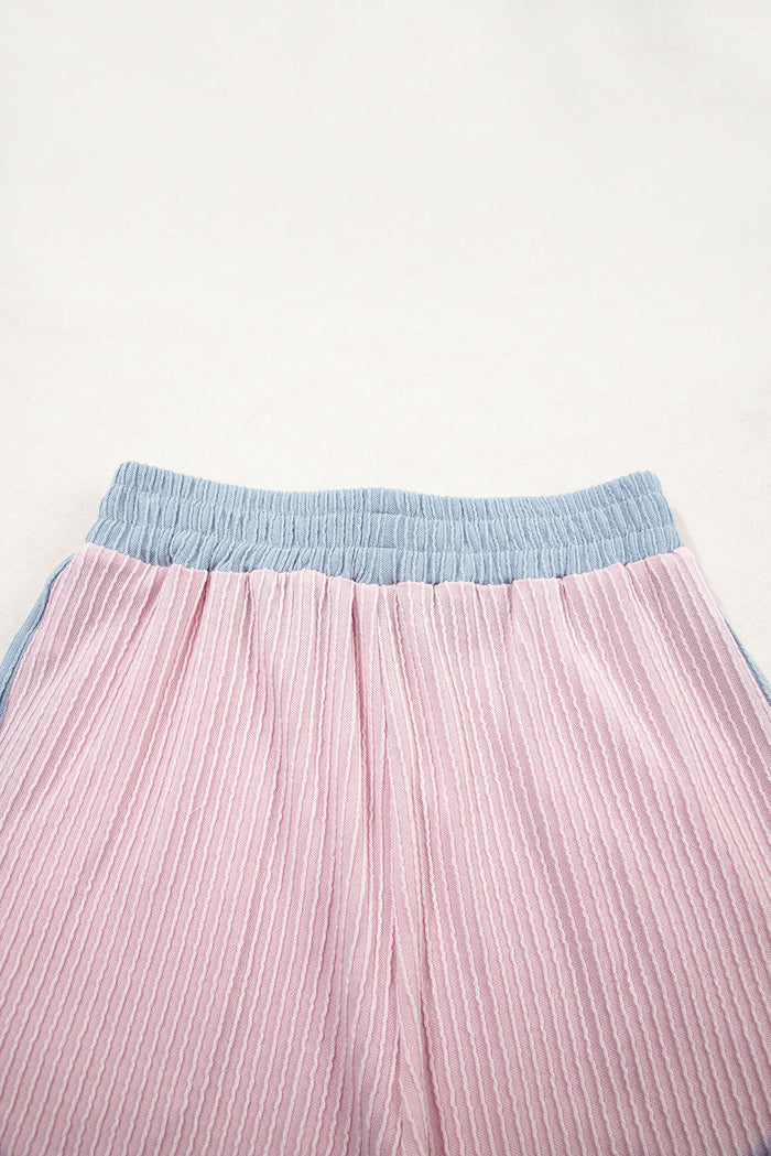 Colorblock Corded Knit Boxy Top & Shorts Set