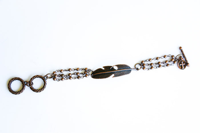 Copper Feather Toggle Bracelet