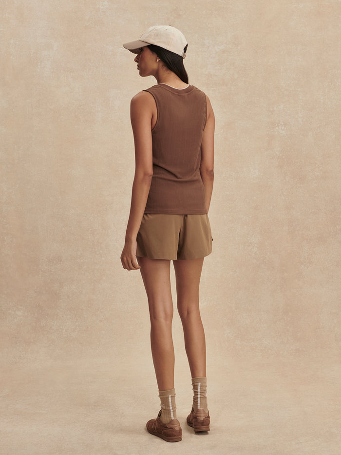Pinecone|Corby V-Neck Tank in Pinecone, back view of a sleeveless tank with a V-neck.