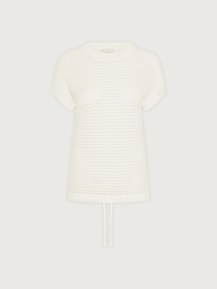 Egret|Corvallis Knit in Egret by Varley, a cream knit top with a relaxed fit and textured knit fabric.
