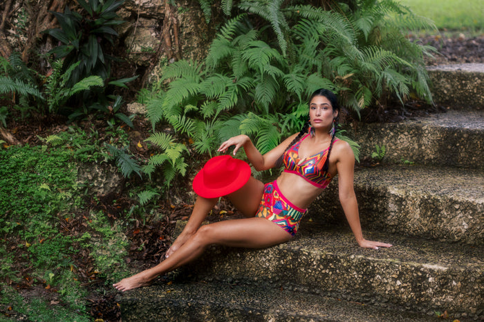 Cuzco Print Mesh and Satin Bralette