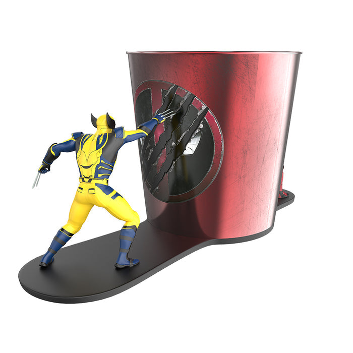 Back view of the Deadpool and Wolverine popcorn bucket and collectible display piece