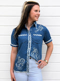 Denim Buckin' Bronc Blouse