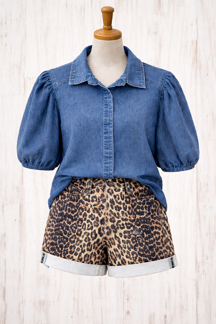 Denim Puff Sleeve Top