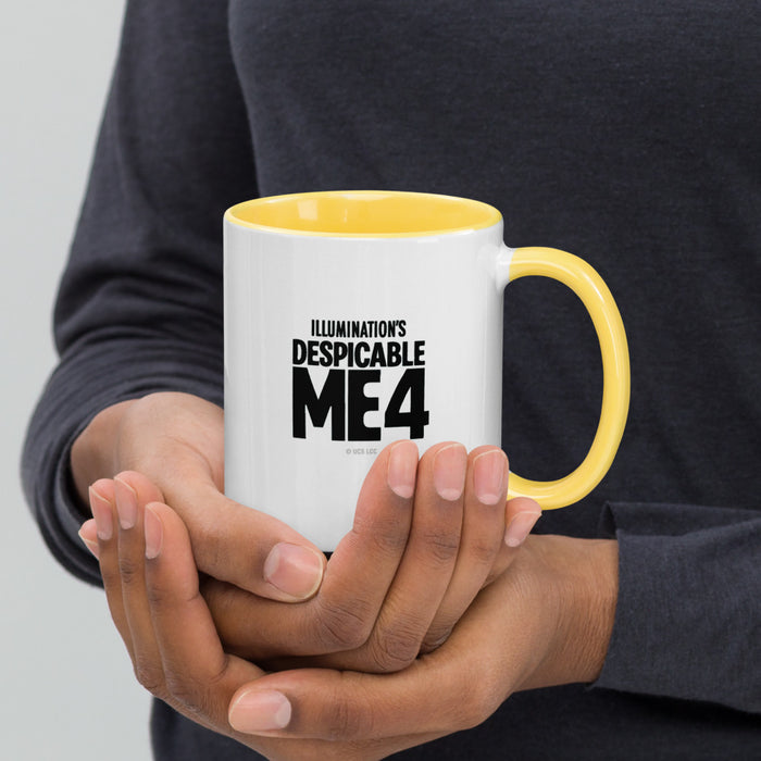 Lifestyle view of the Despicable Me 4 Minion mug filled with coffee on a cozy kitchen table