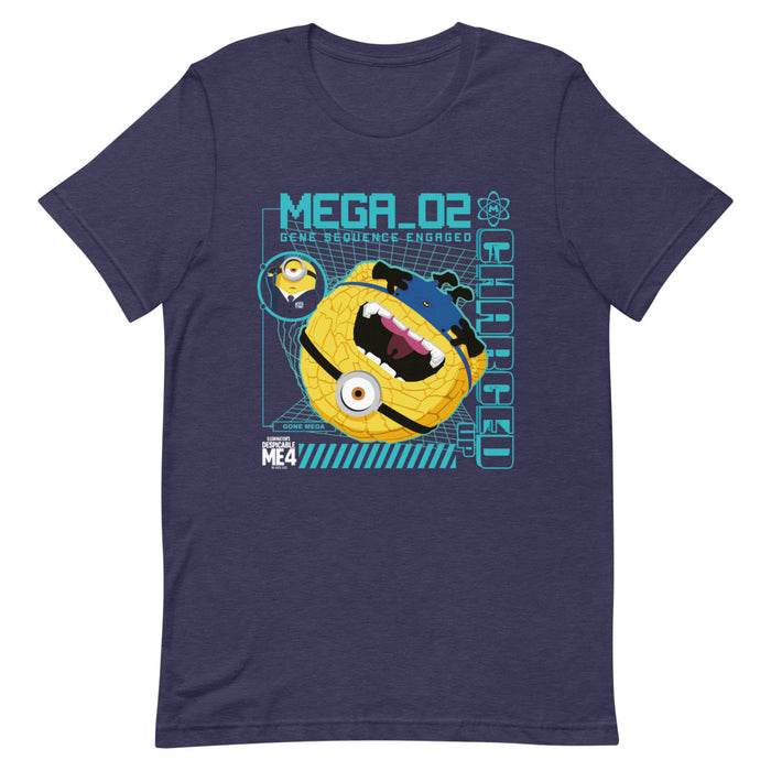 Heather midnight navy t-shirt featuring vibrant Minions graphics from Despicable Me 4 on the front chest