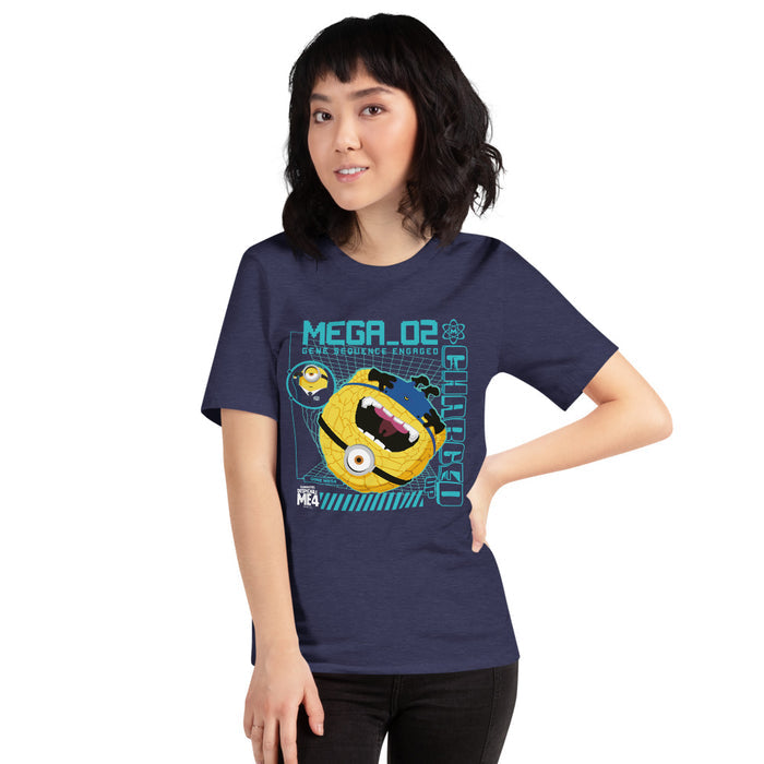 Folded view of the soft cotton fabric and collar tag of the Despicable Me 4 t-shirt