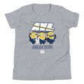 Despicable Me 4 kids t-shirt in athletic heather featuring the colorful Dream Team character graphic on the front