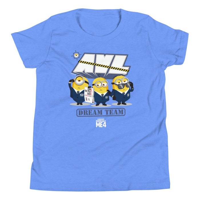 Folded Despicable Me 4 kids t-shirt showing the collar tag and soft cotton fabric texture