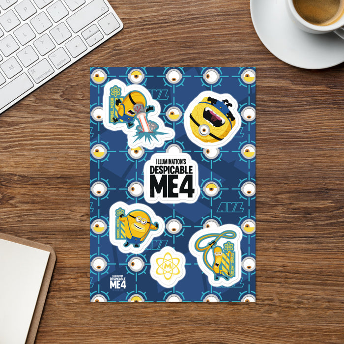 Close-up of the Despicable Me 4 sticker sheet showing individual glossy character designs and icons