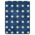 Despicable Me 4 sherpa blanket laid flat, featuring an allover Minion eye pattern against a bright background
