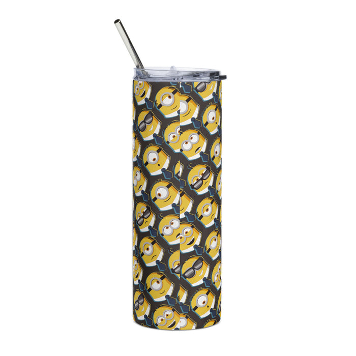 Close-up view of the Despicable Me 4 Minions tumbler showing the detailed character artwork and included lid and straw