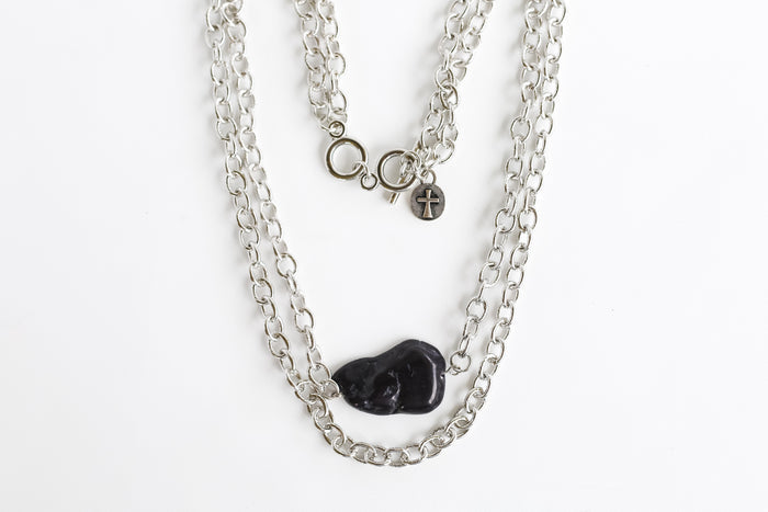 Double burnished silver chain Necklace