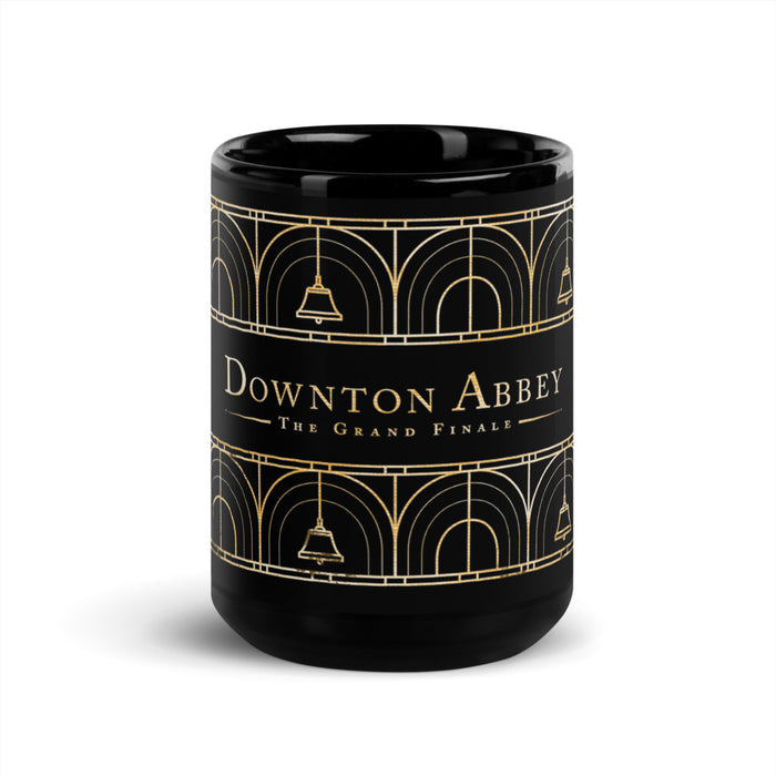Lifestyle shot of the Downton Abbey black mug resting on a table setting