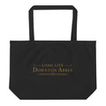 Black organic cotton tote bag featuring Downton Abbey Grand Finale Long Live Downton Abbey text design on the front