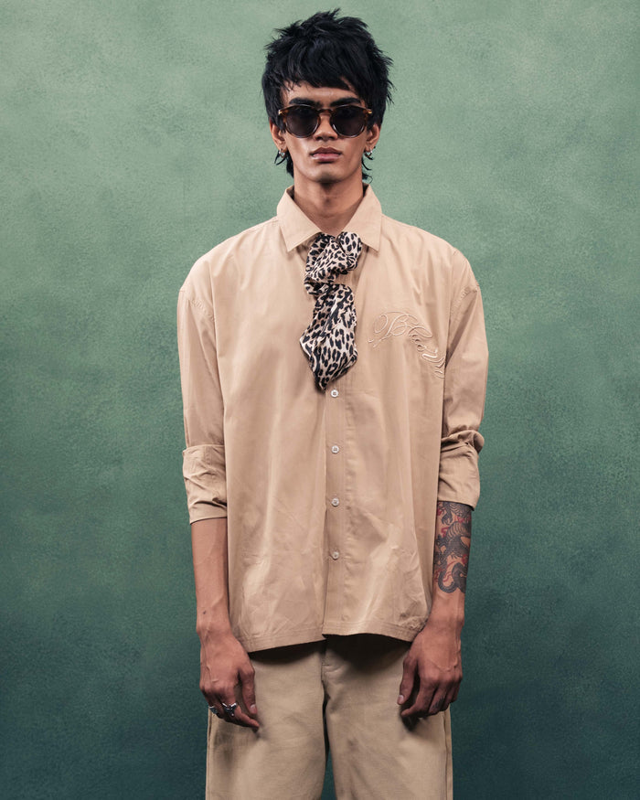 Dune Beige Shirt With Embroidered Front Branding