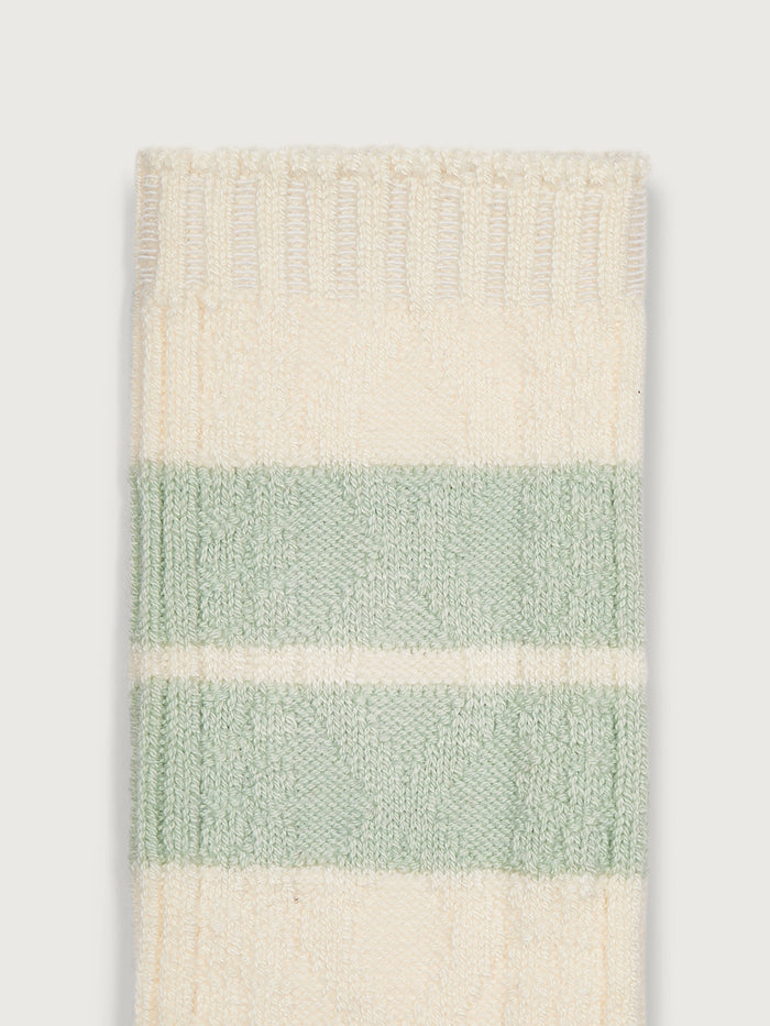 Egret/ Snow Sage|Eagleson Plush Cable Sock in Egret/Snow/Sage colorway; soft plush cable-knit fabric with classic textured pattern.