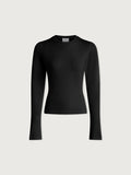 Black|Front-facing view of EDNA LONG SLEEVE FITTED TEE in Black, a slim, long-sleeve top.
