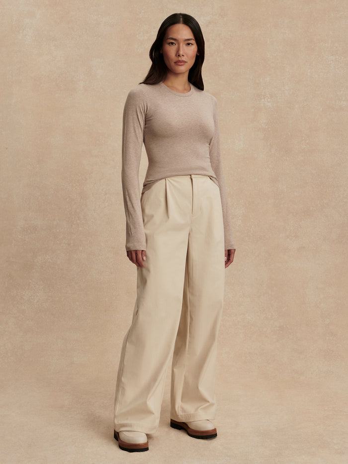 Taupe Marl|Edna Long Sleeve Fitted Tee Taupe Marl, a fitted long-sleeve tee in taupe marl fabric.