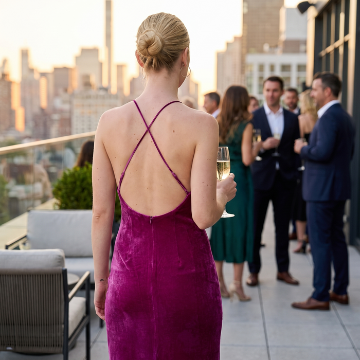 Elle Magenta Velvet Long Slip Dress