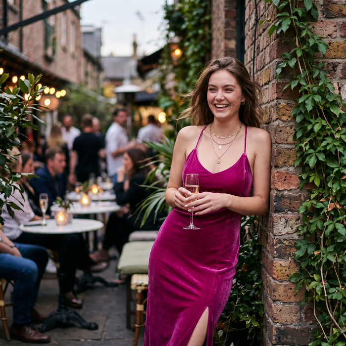 Elle Magenta Velvet Long Slip Dress