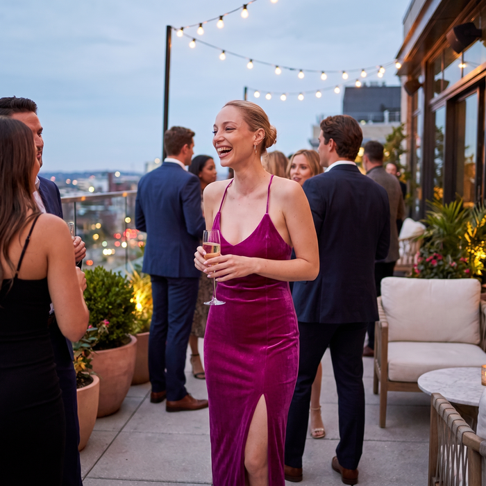 Elle Magenta Velvet Long Slip Dress