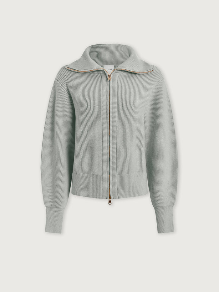 Winter Sky|Front view of the Enrico Knit Jacket in Winter Sky, knit fabric in blue shade.