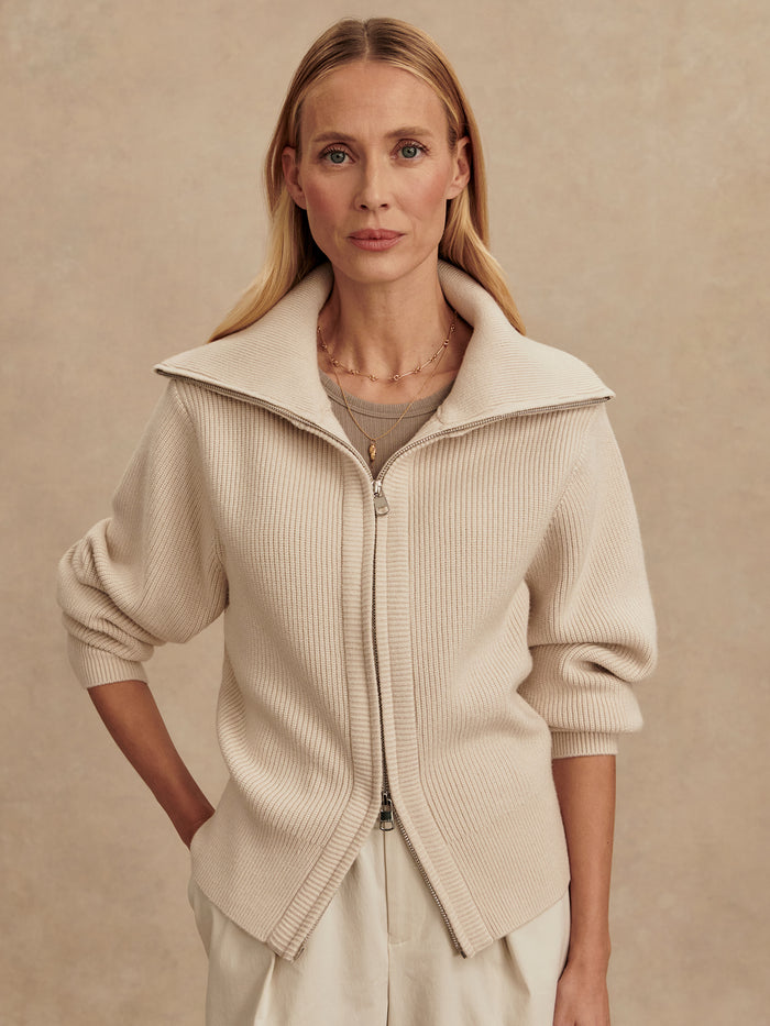 Silver Birch|Enrico Knit Jacket Silver Birch, front-facing product shot highlighting textured knit fabric.