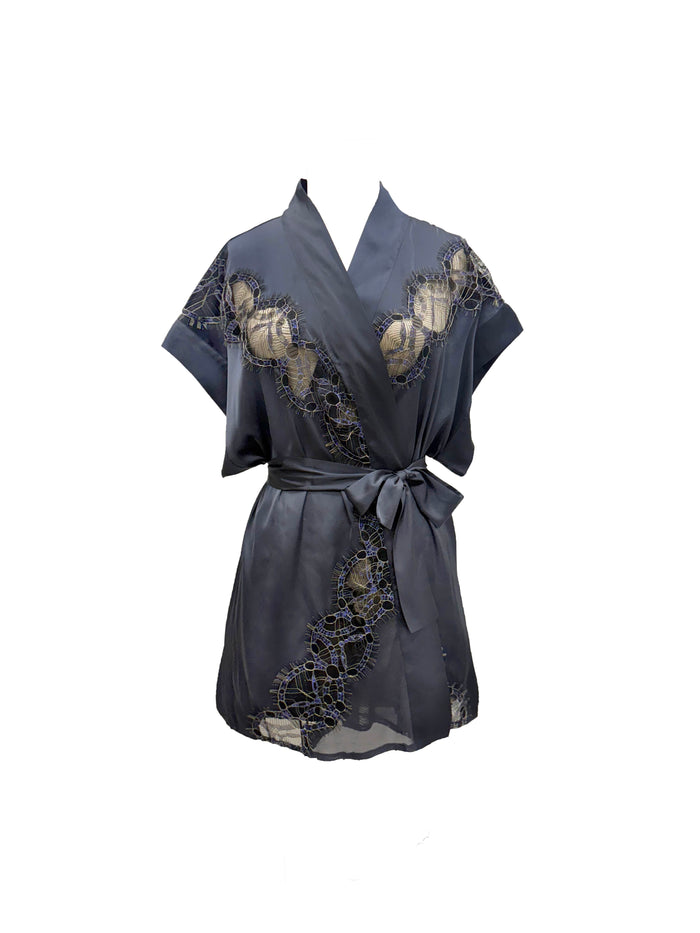 Exquisite Satin and Iridescent Lace Short Kimono