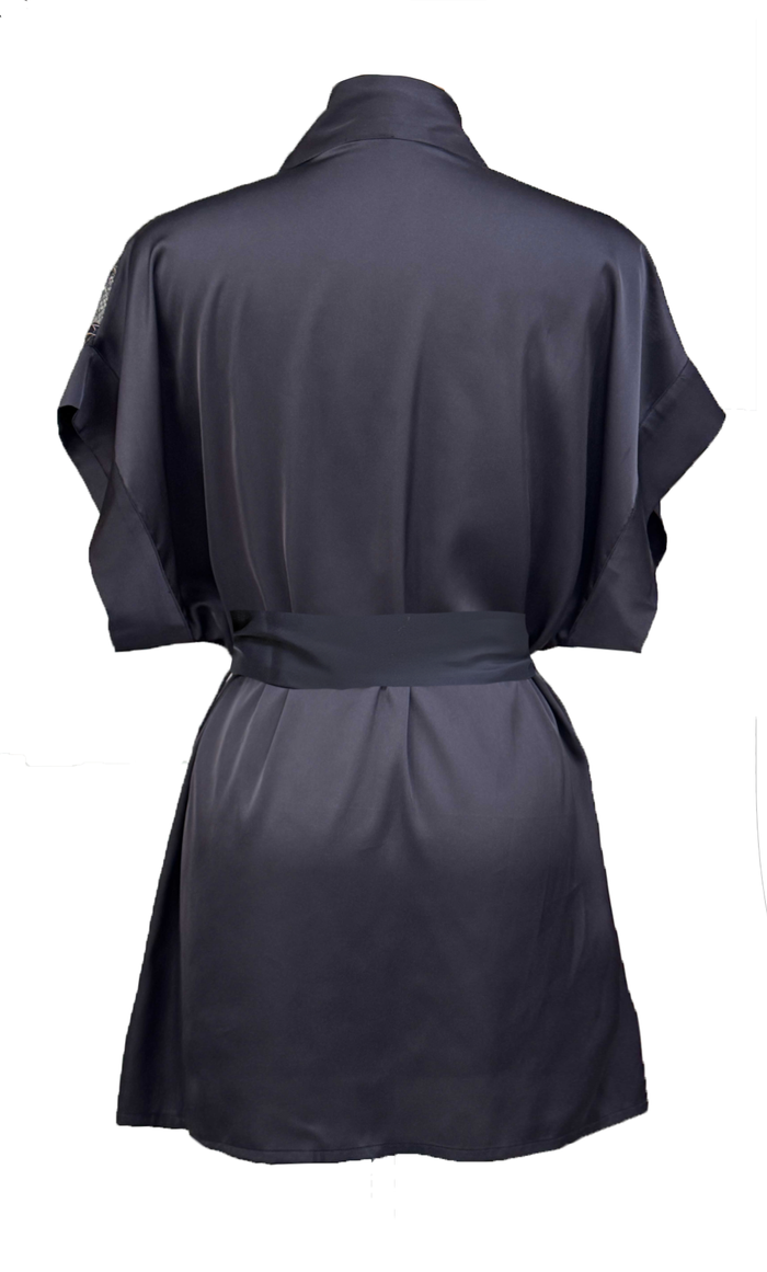 Exquisite Satin and Iridescent Lace Short Kimono