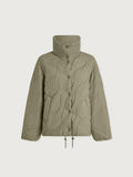Shadow|Fabia Quilted Jacket in Shadow color, front view showing quilted shell, zip closure, stand collar and side pockets.