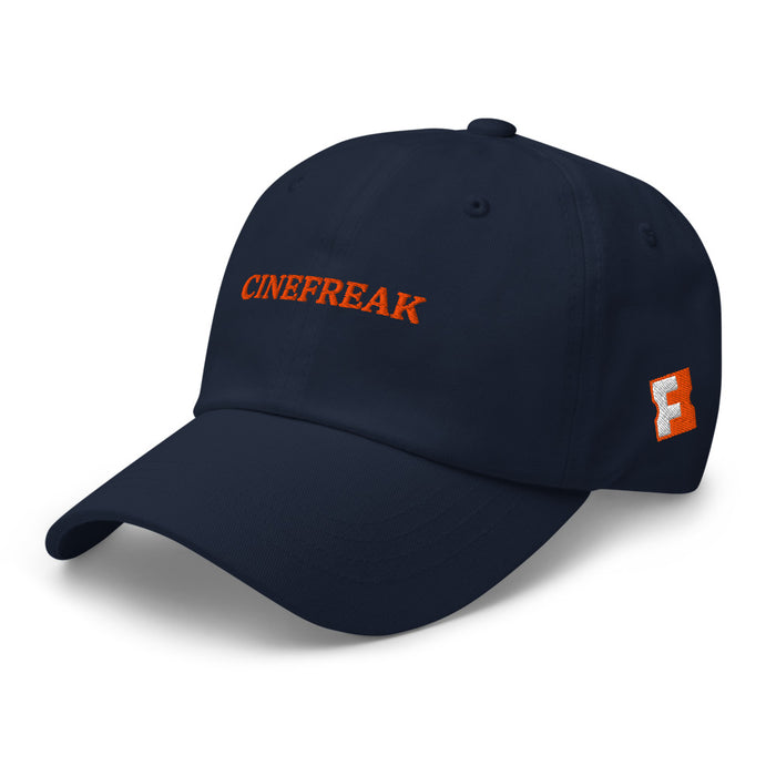 Dark Navy Fandango Cinefreak dad hat side profile showing the unstructured 6-panel low-profile construction