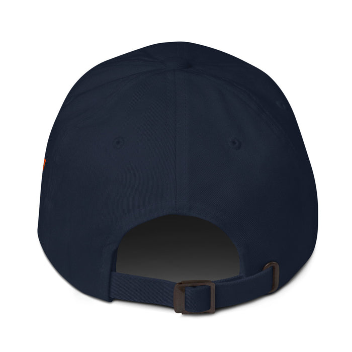 Dark Navy Fandango Cinefreak dad hat back view highlighting the adjustable strap with antique buckle