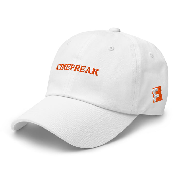 White Fandango Cinefreak dad hat side profile displaying the curved brim and cotton twill fabric
