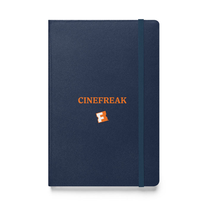 Fandango Cinefreak hardcover bound notebook in navy blue, front view showing elastic closure
