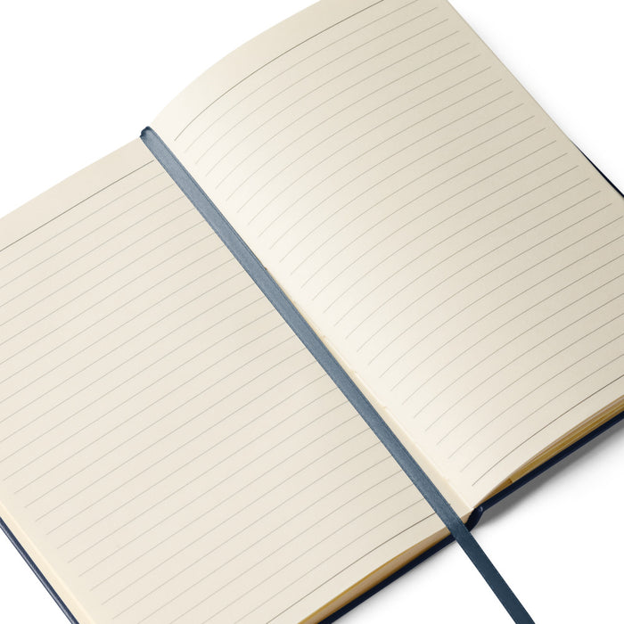 Back view of the solid navy blue hardcover journal
