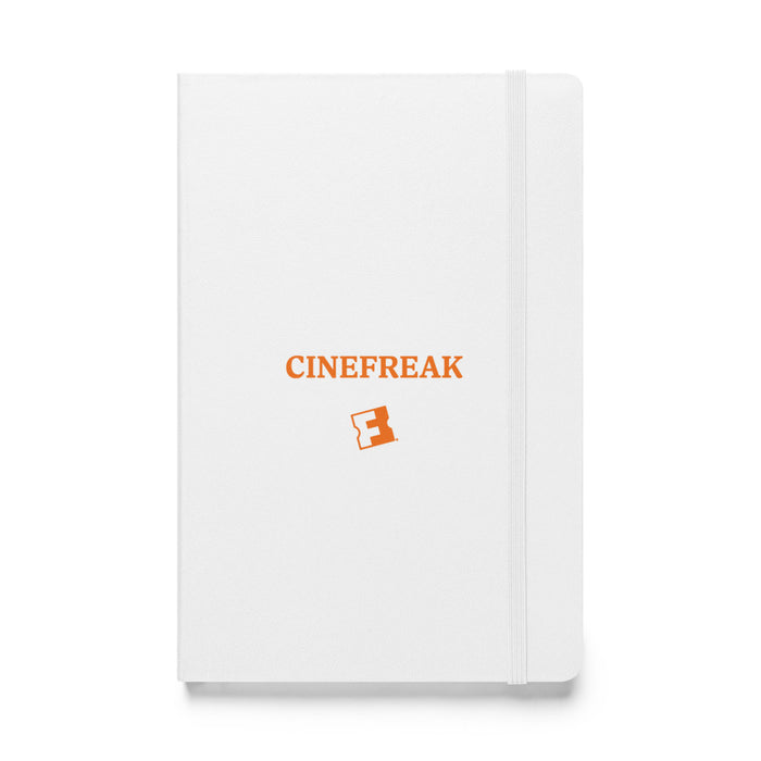 Fandango Cinefreak hardcover bound notebook in white, front view showing elastic closure