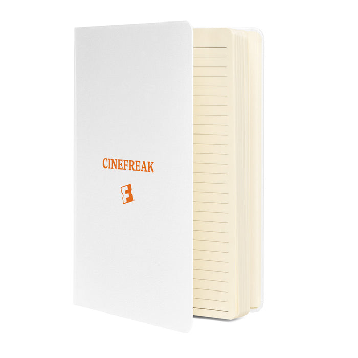 Close-up of the Cinefreak graphic on the white notebook cover