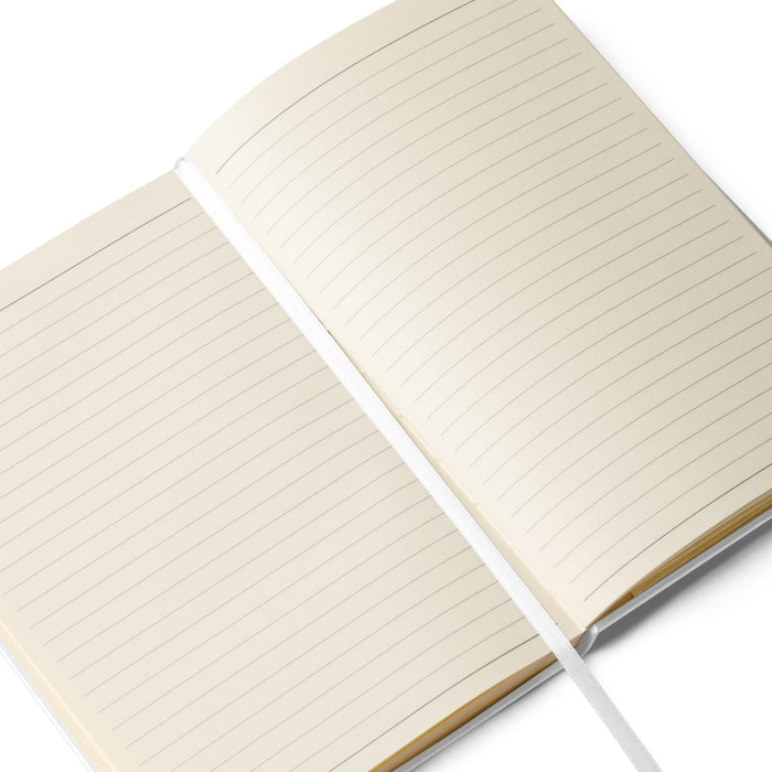 Back view of the clean white hardcover journal