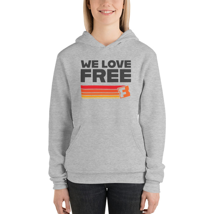 Fandango Retro We Love Free Hoodie graphic close-up